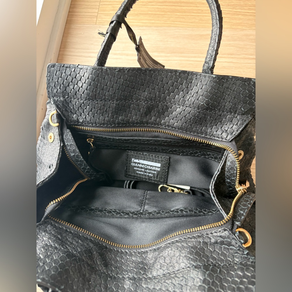 Black Python-Embossed Hobo Bag with Dual Handles - image 2